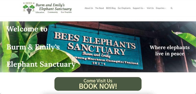 Hemsidan för Burm and Emily's Elephant Sanctuary, Maechaem