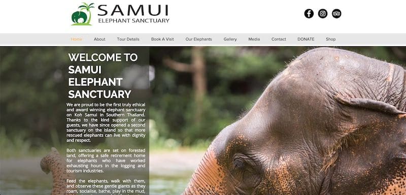Hemsidan för Samui Elephant Sanctuary