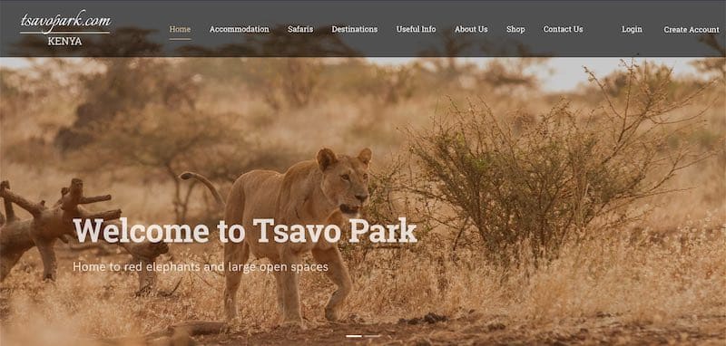 Homepage des Tsavo-Nationalparks, Kenia