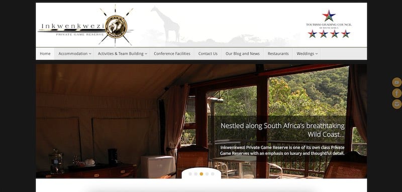 Homepage van het Inkwenkwezi wildreservaat, Zuid-Afrika