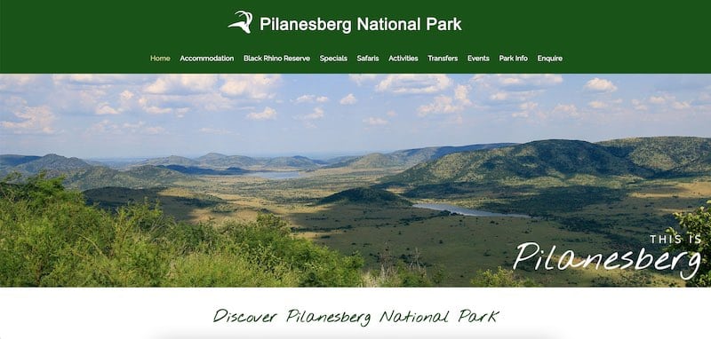 Homepage des Pilanesberg-Nationalparks, Südafrika
