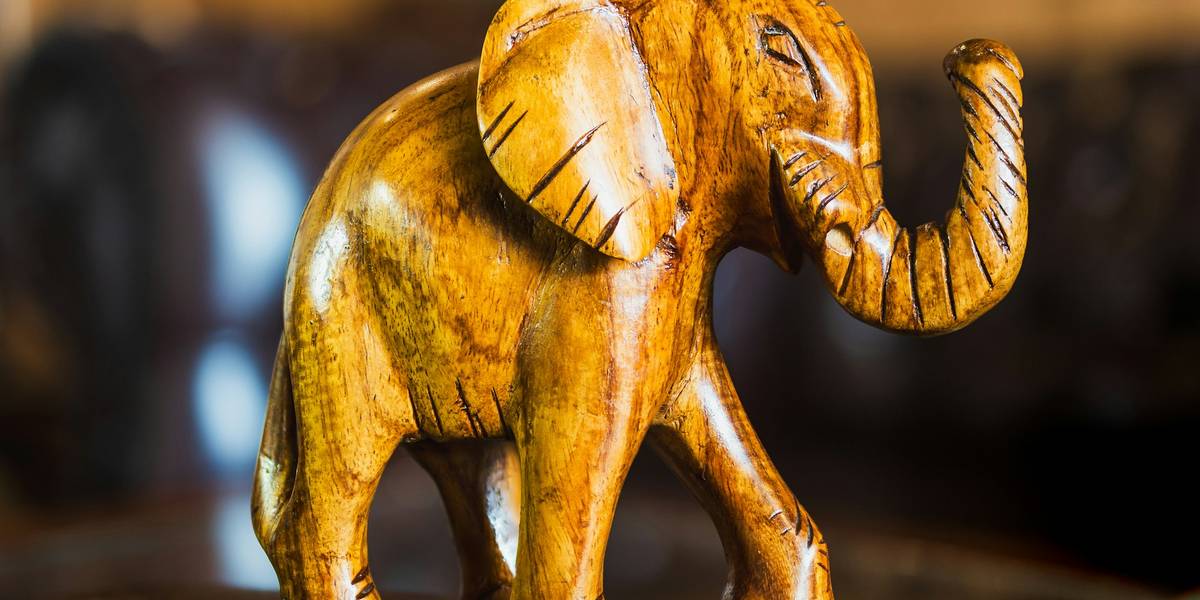 Carved elephant figurine symbolising luck and wisdom